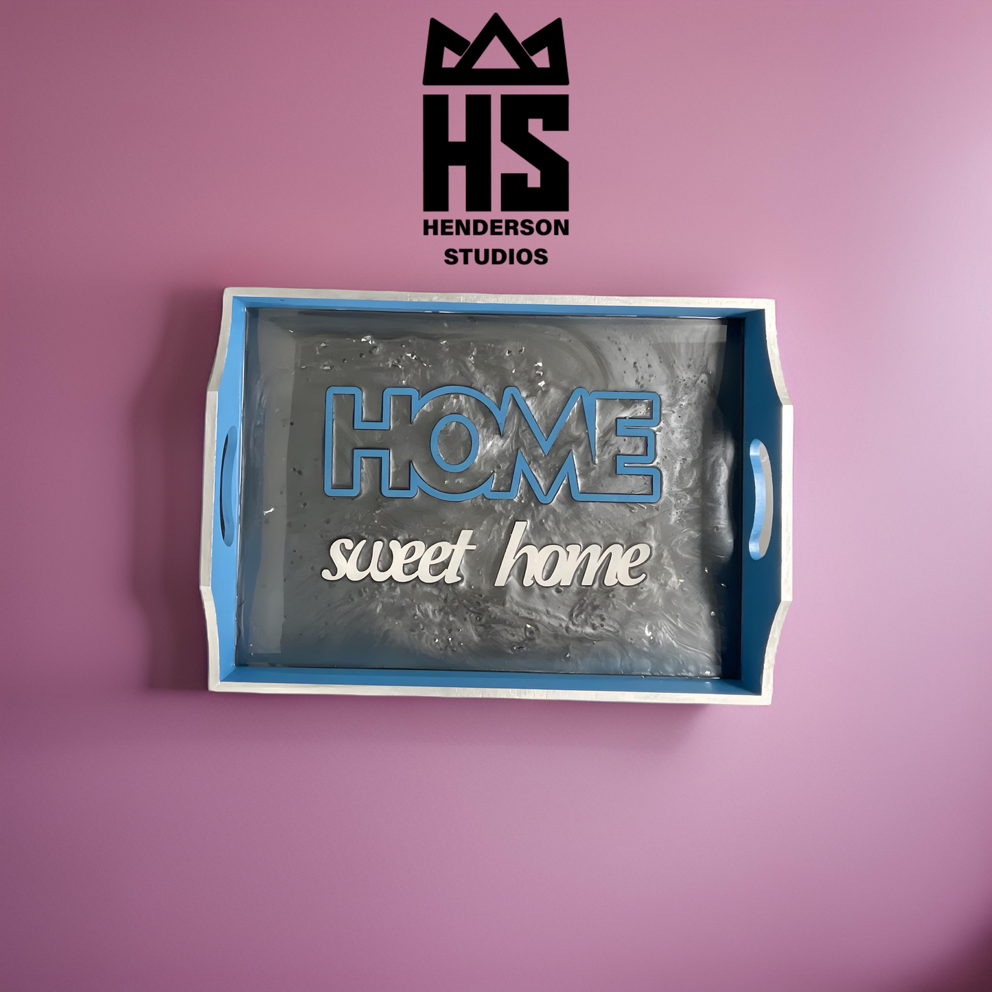 Home Sweet Home tray (Blue, Grey and White)