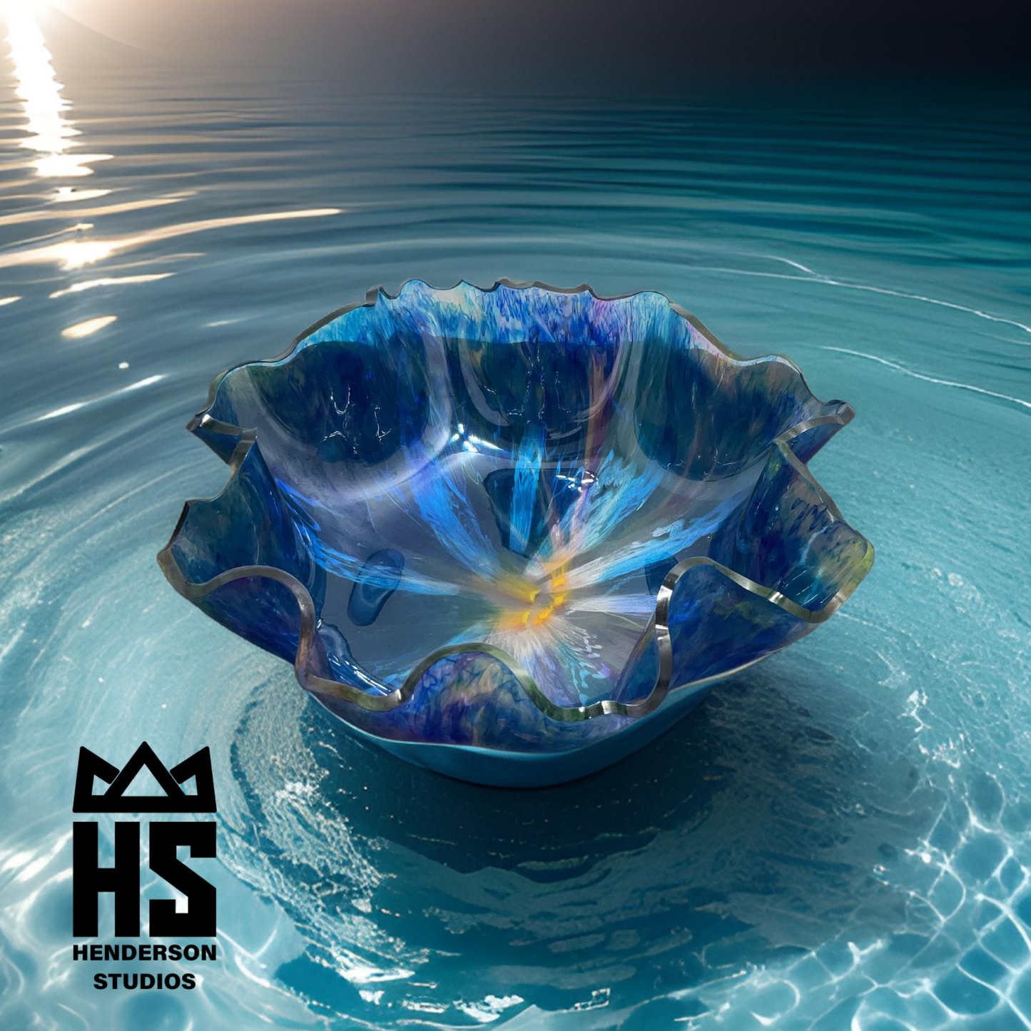 Teal, Blue, Orange and white resin bowl