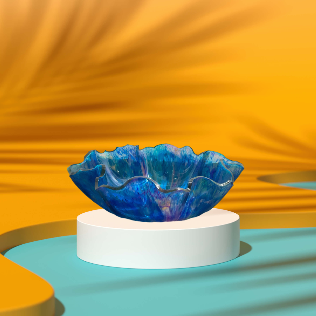 Teal, Blue, Orange and white resin bowl