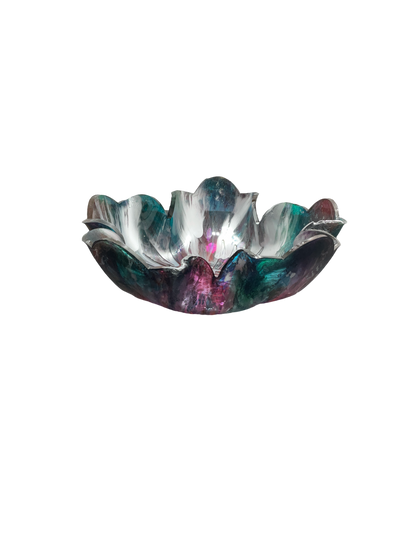 Pink, Teal, Silver and white resin bowl