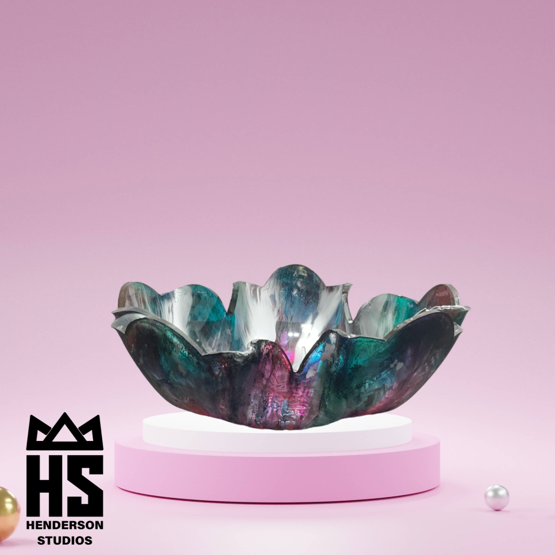 Pink, Teal, Silver and white resin bowl